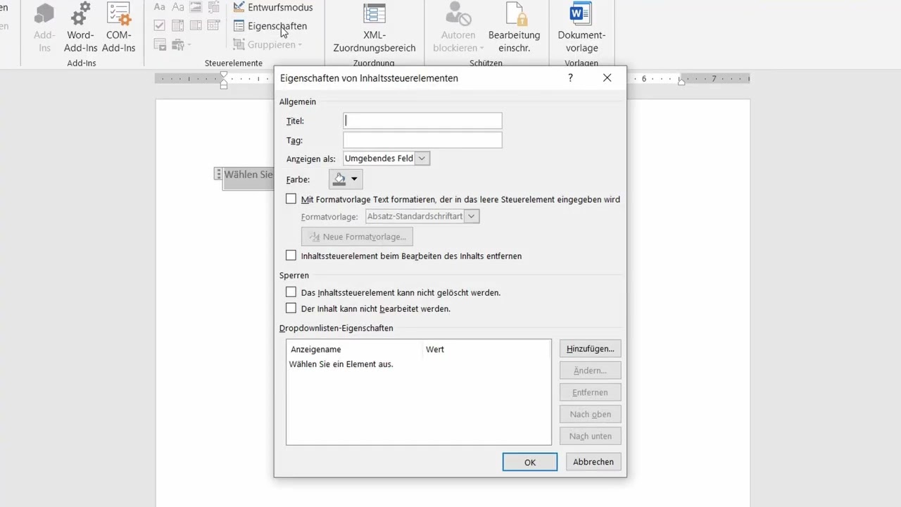 Word: Auswahlliste einf&uuml;gen &ndash; Dropdown erstellen