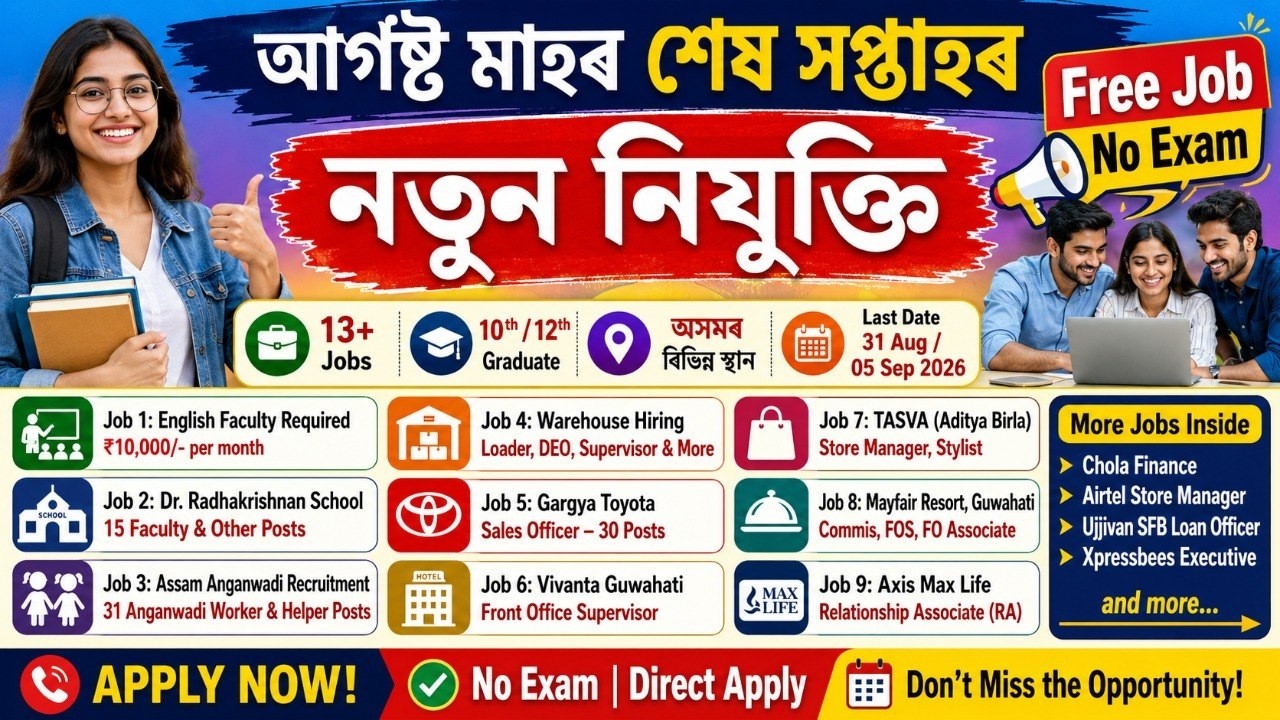 200+ চাকৰিৰ নতুন নিযুক্তি 2026 🔥 | Free Job, No Exam | Assam Private Jobs | শেষ সপ্তাহৰ Vacancy