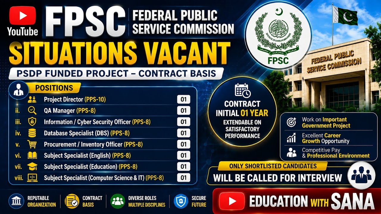 FPSC Latest Jobs 2026 | PPS-10, PPS-8, PPS-7 Vacancies | Eligibility & Apply | Education With Sana