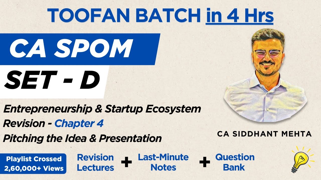 CA SPOM Set D Paper 3 Revision | Chapter 4 | Entrepreneurship and Startup Ecosystem | Toofan Batch