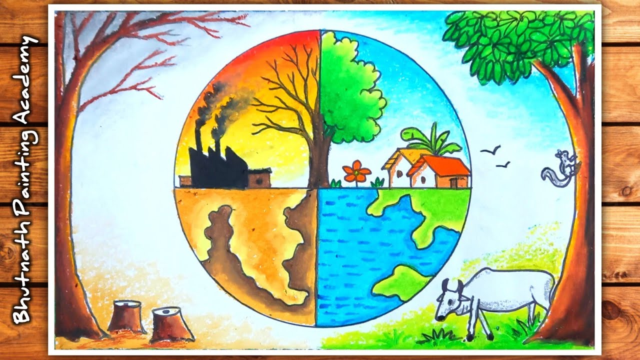 world environment day drawing save earth||how to draw nature