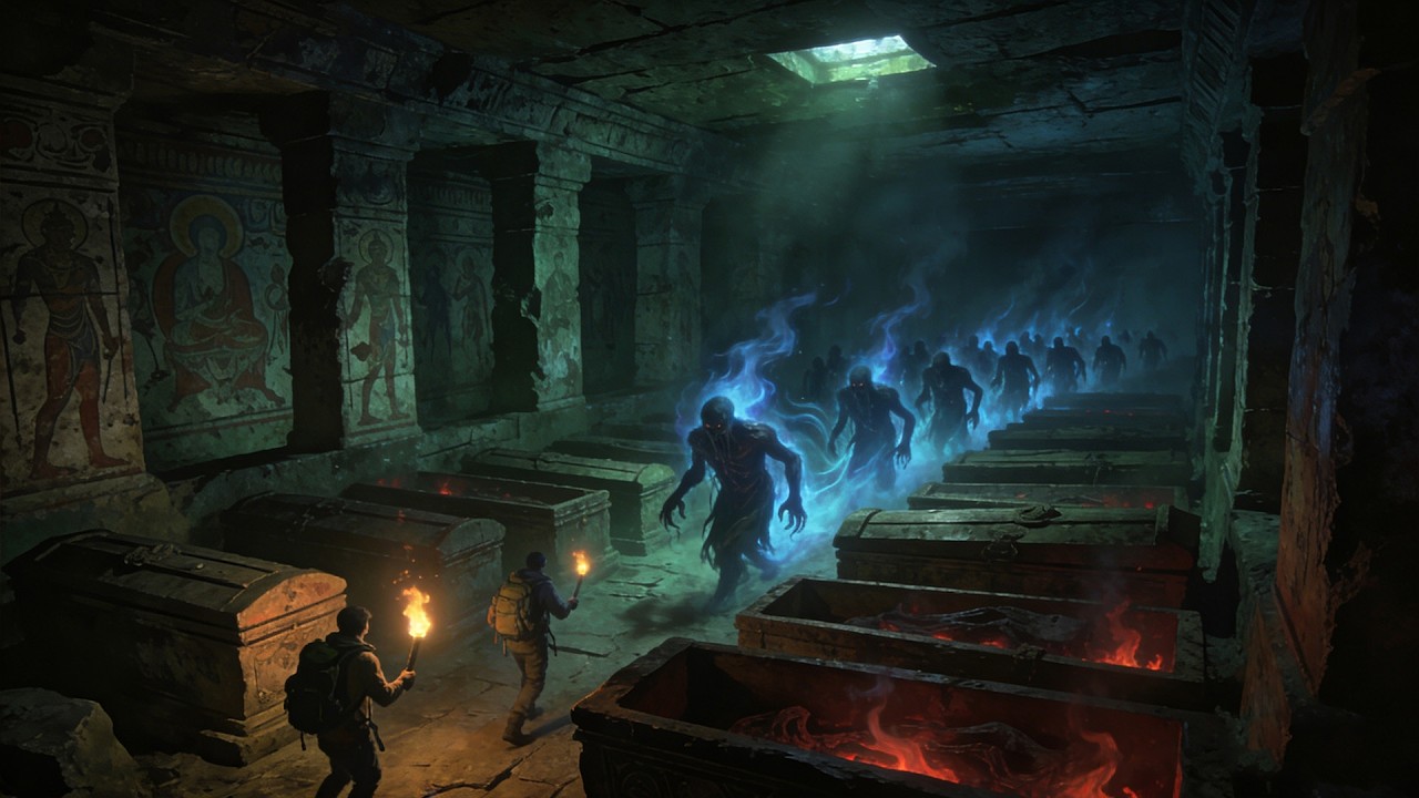 Explorers enter ancient tomb for treasure, awaken a vengeful spirit from a thousand years ago.