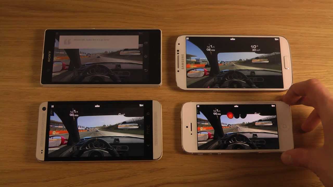 Samsung Galaxy S4 против HTC One против iPhone 5 против Sony Xperia Z &mdash; сравнение игрового процесса Real Racing 3