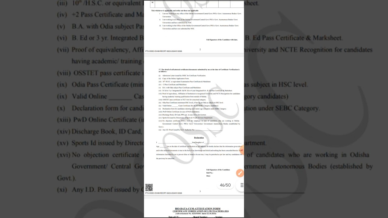  LTR ARTS ODIA BIO DATA FORM fill up for DV