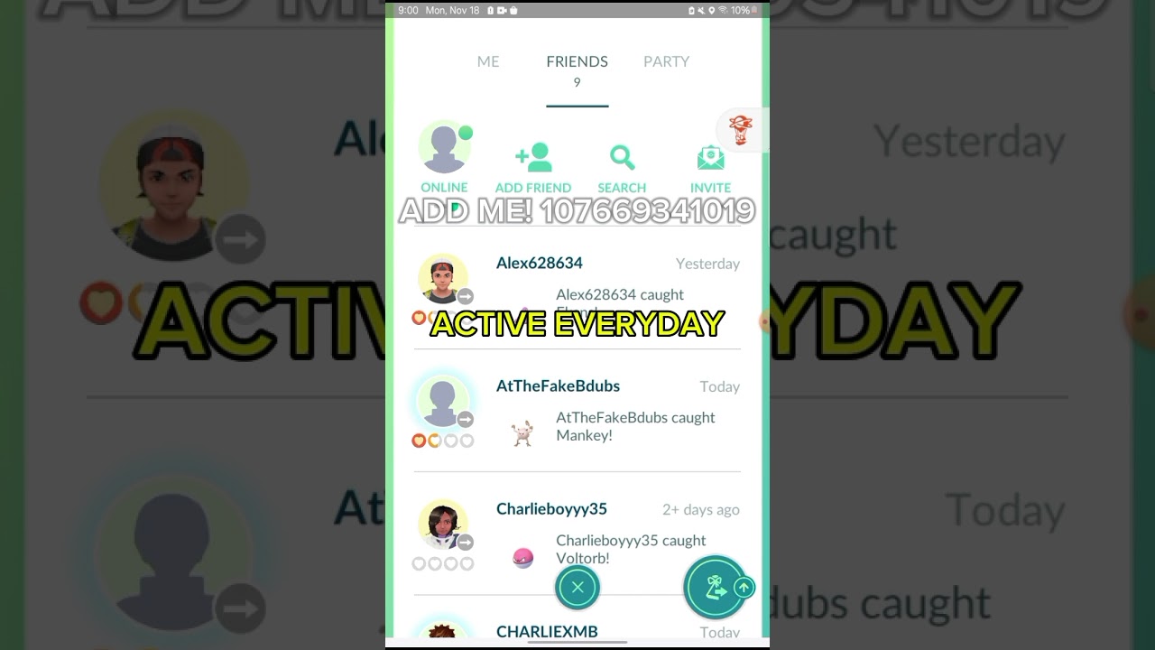 ACTIVE POK&Eacute;MON GO PLAYER CODE #viralvideo #pokemon #pokemongofriendcode #pokemongofriends