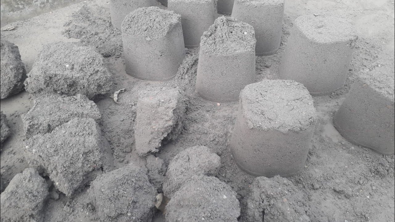 Pure reused cement ashes chunks Dry Crumbing on floor + water 💦 so dusty creamy yummy texture 💦asmr