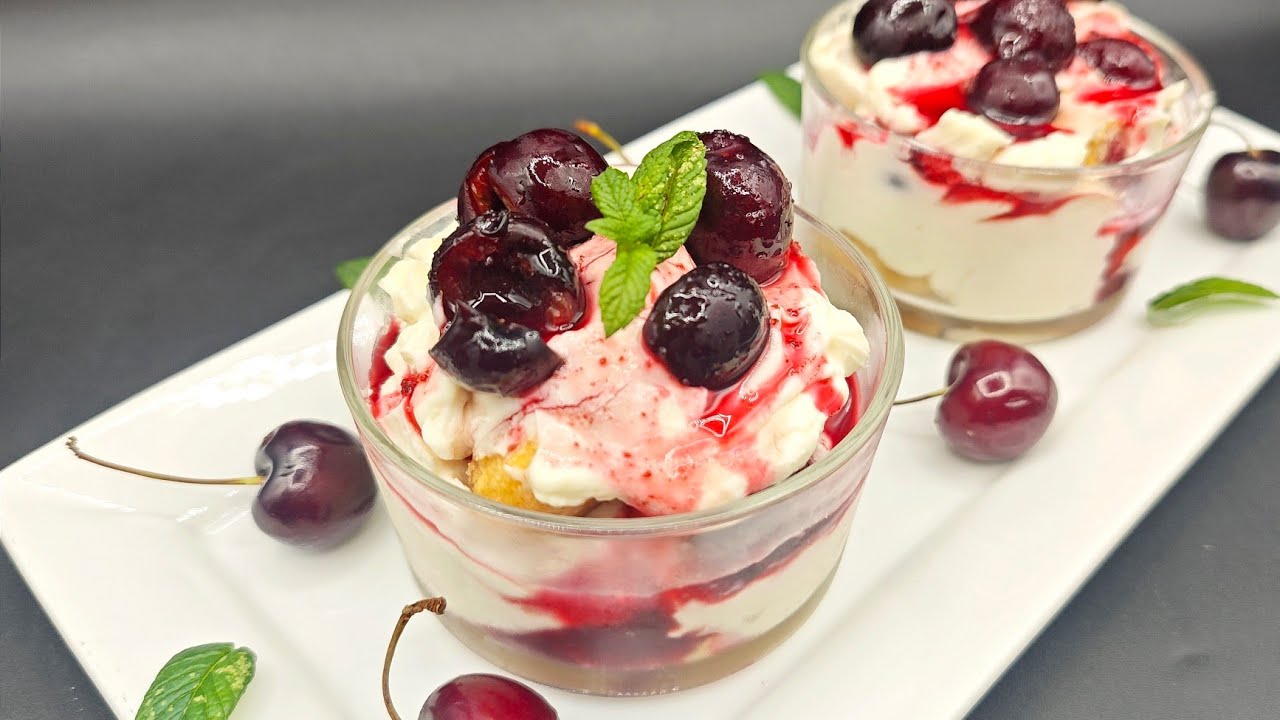 tiramisù alle ciliegie senza uova nella crema