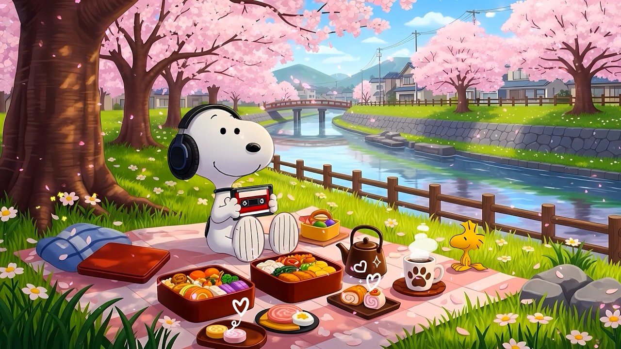 🌸 Snoopy’s Riverside Blossom Picnic 🌿 Relaxing Spring Lofi Beats 🎧 Smooth Chill Lofi Music