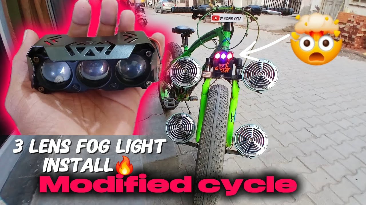 🤯Trending 3 Lens fog light🔦 install in Fatbike|| Cycle Modification 🔥|| @07modifiedcycle