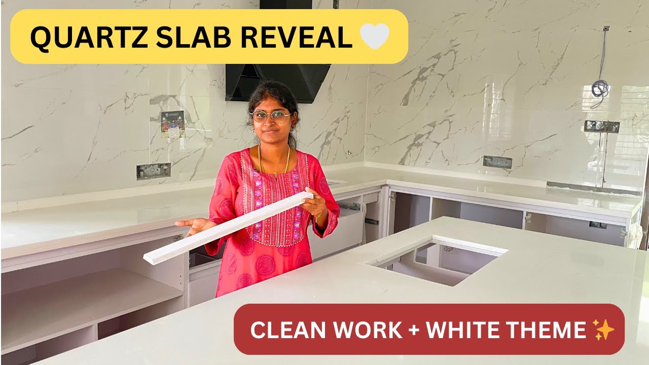 Full Quartz Slab Work in Our White Kitchen 🤍 | Kerala Team | Neat Finish