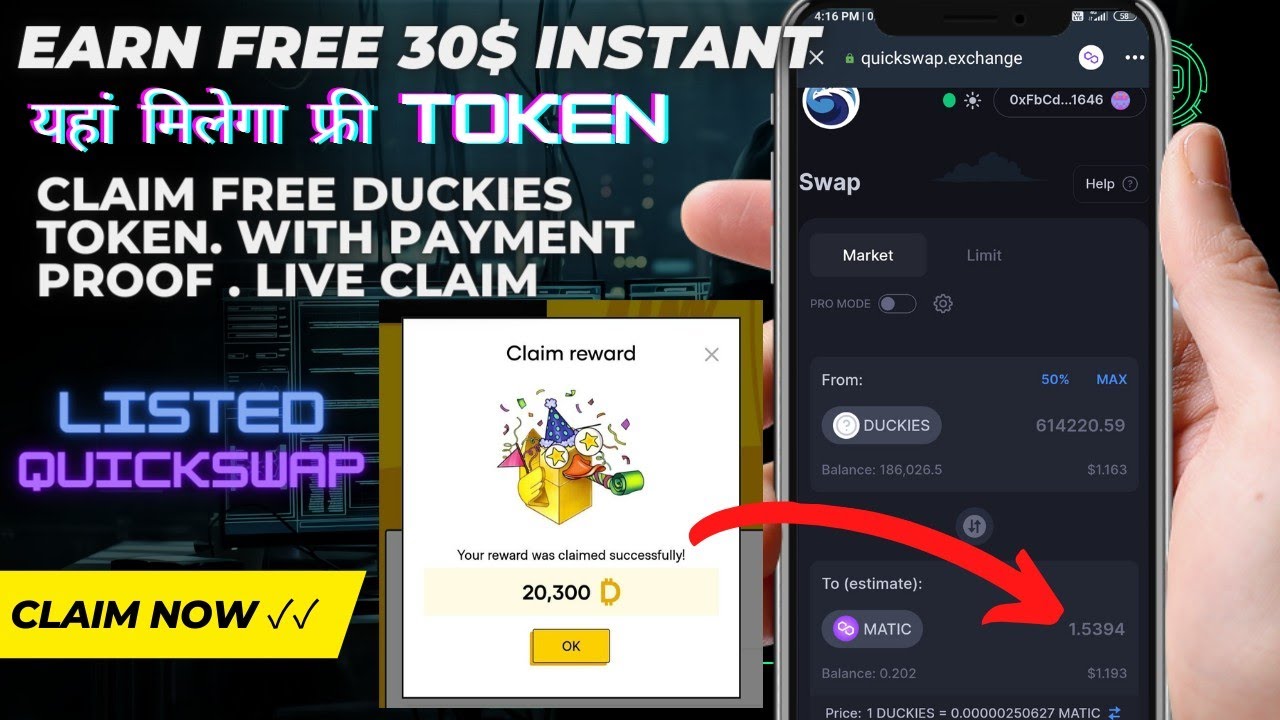 Earn free 30$ Yellow Duckies Token instant for all User . Listed on Quickswap .Claim free #nft nft