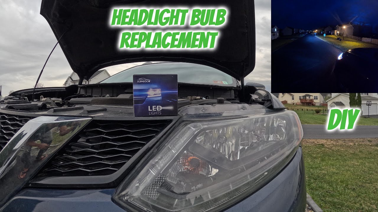 How To Replace Nissan Rogue 2014 - 2017 High Low Beam Headlight Bulbs I DIY