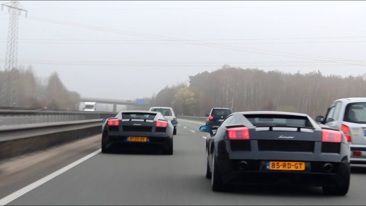 2x Lamborghini Gallardo Racing on Autobahn!! - 1080p HD