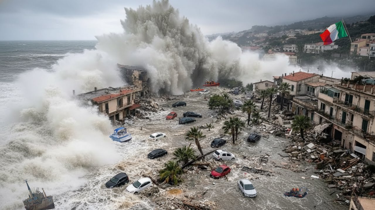 9-Meter Tsunami Hits Italy: Homes and Cars Reduced to Rubble, Resorts Devastated!