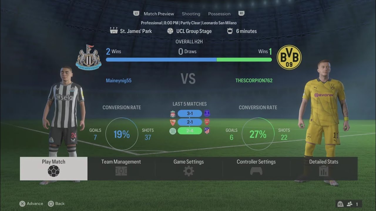 EA SPORTS FC 24 Newcastle vs Dortmund Champions League Group Stage PS5 gameplay