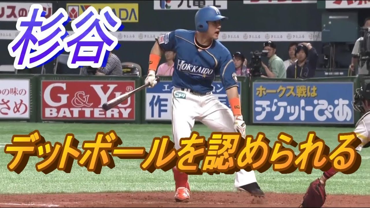 杉谷VS達川ヘッド　デットボールが認められ満面の笑み　2018年5月12日