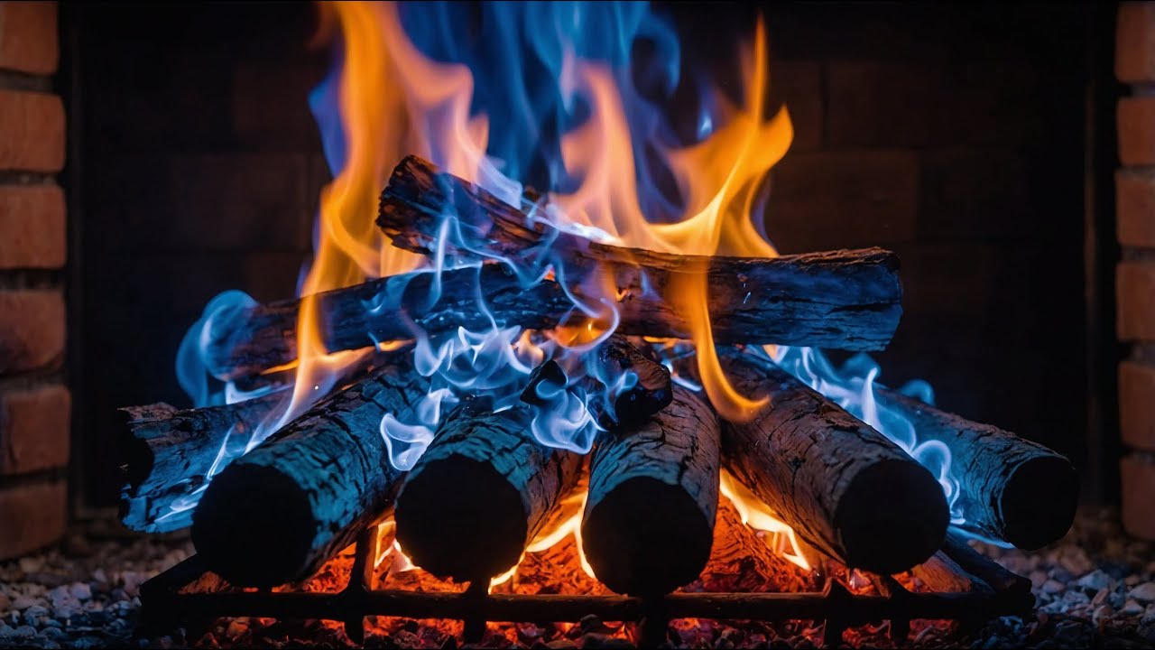 Calm Focus & Cozy Mindset | Blue Fire & Ember Glow with Crackling Fireplace Sounds