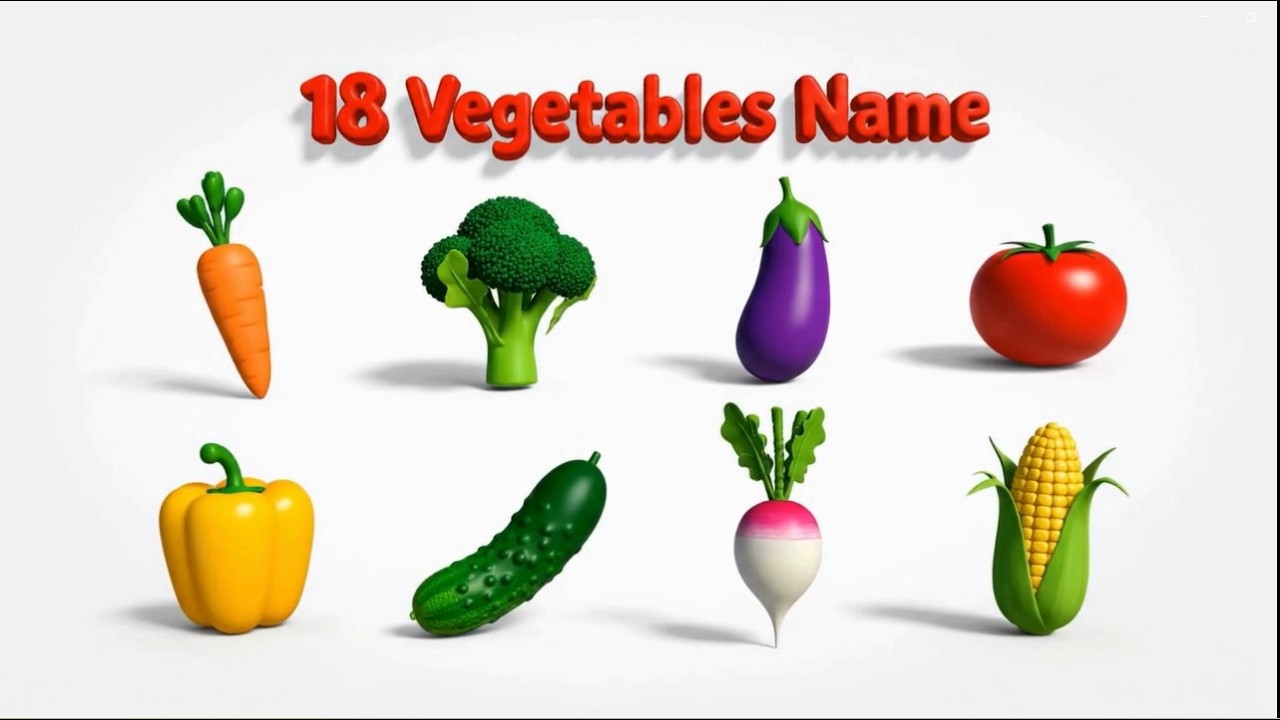 18 Vegetables Name English & Hindi| Early Learning video|सब्ज़ियों के नाम Vegetables Name & Pictures