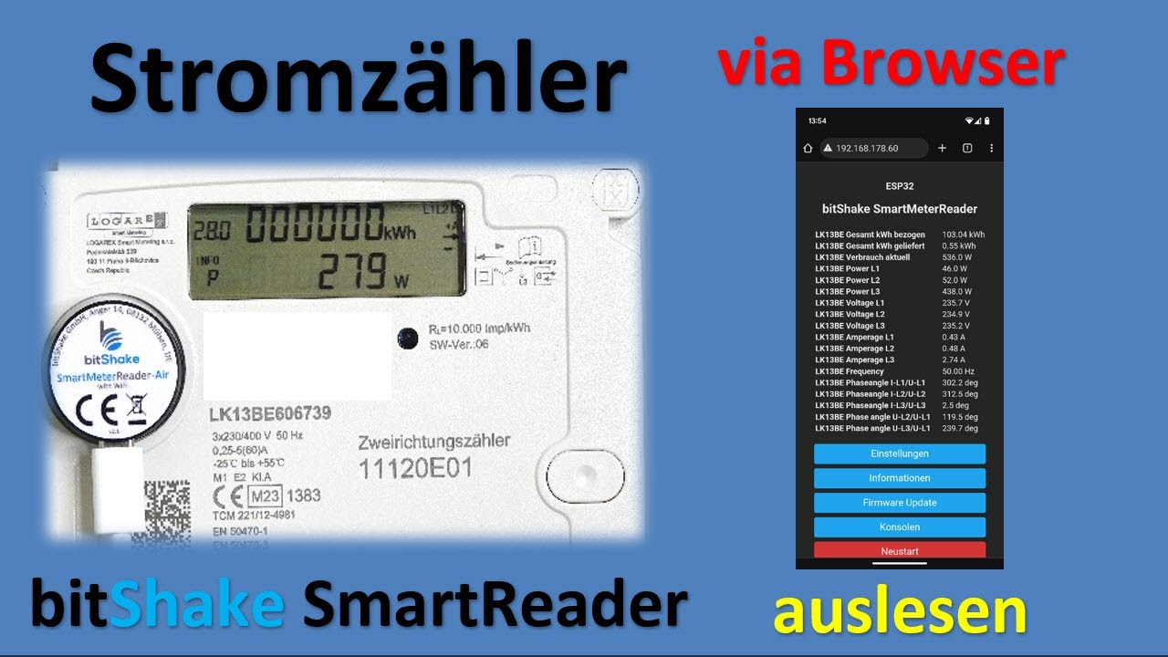 Daten eines Stromzählers optisch auslesen und im Browser anzeigen / SmartMeter / bitShake