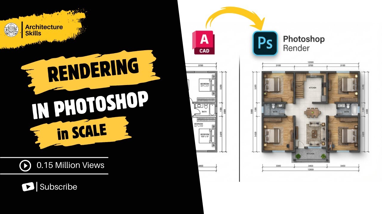 How to Render an AutoCAD Plan in Scale Using Photoshop | Full Detail Rendering Tutorial