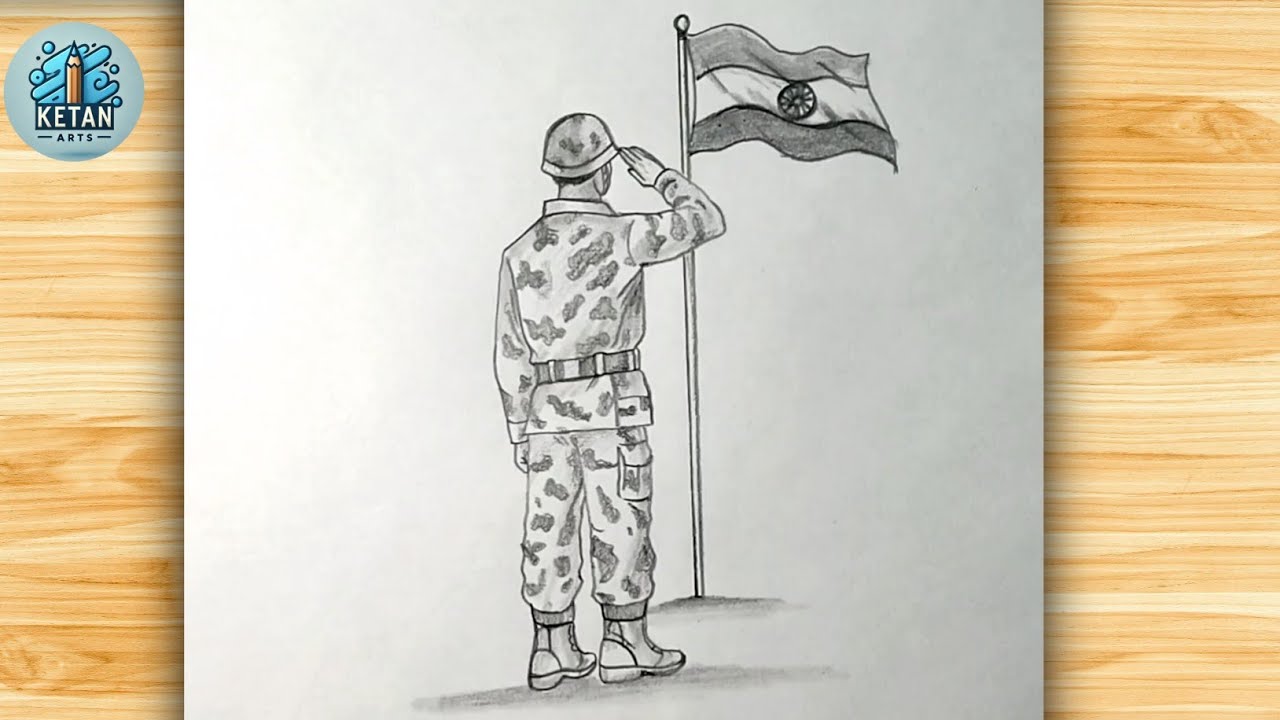 Republic Day Drawing 2026 | Indian Army Soldier Saluting Flag | Easy Pencil Sketch