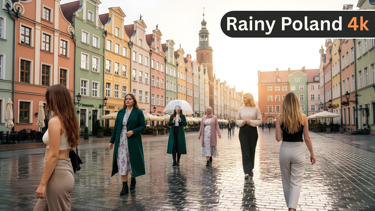 Rainy Poland Walking Tour 4K 🇵🇱 | Beautiful Old Town Streets in the Rain