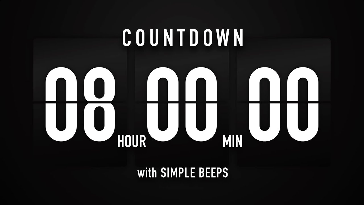 8 Hour Countdown Timer 🕙 Flip Clock with Simple Beeps 🔊🖤