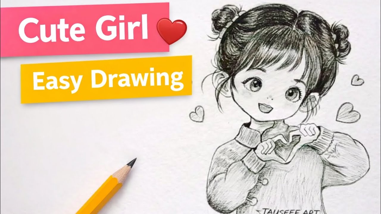 Cute Girl Pencil Drawing 😍 | Easy Sketch Art | Tauseef Art#pencildrawing 