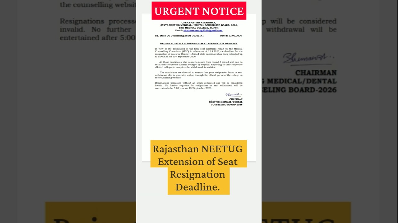 URGENT NOTICE! NEET UG 2026 Round 1 Seat Resignation Big Update 🚨 #neet2026