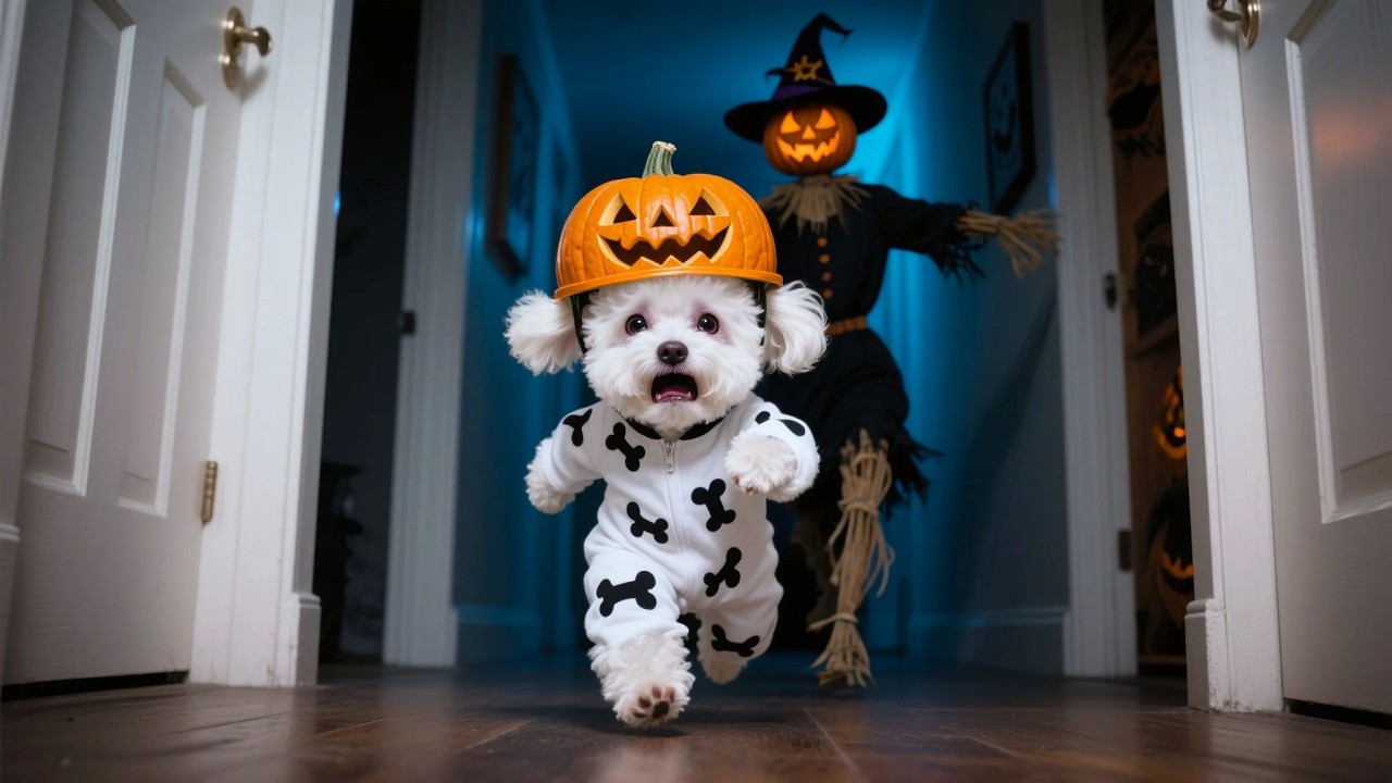 Little Dog Doggo Is Chased By Halloween Ghost 👻🎃, Mom Dog Comforts Him With Love ❤️