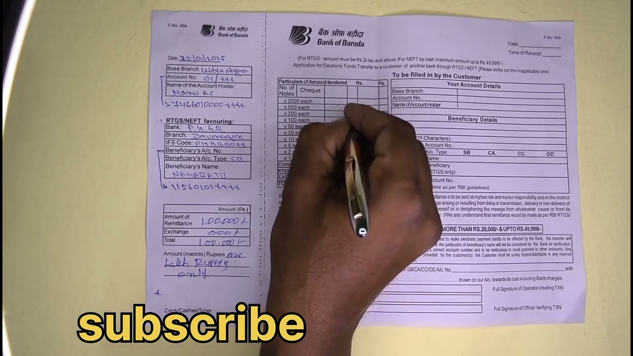 HOW TO FILL BANK OF BARODA RTGS/NEFT FORM IN KANNADA 2025#BOB#RTGS#NEFT