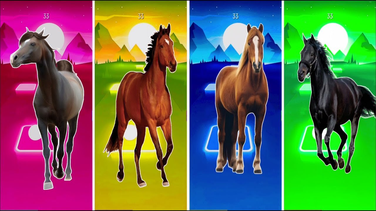 Funny the Horse🐎 🆚Funny Elephant q 🆚Funny Cow🐄 Funny Bull🦏Tiles Hop EDM Rush #tileshop​ #coffindance