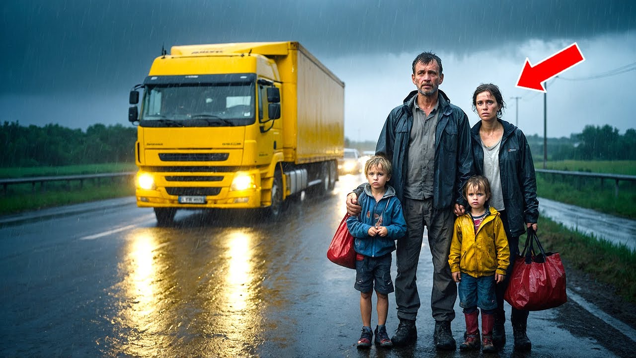 Řidič kamionu uviděl rodinu v dešti — jedno rozhodnutí jim změnilo život