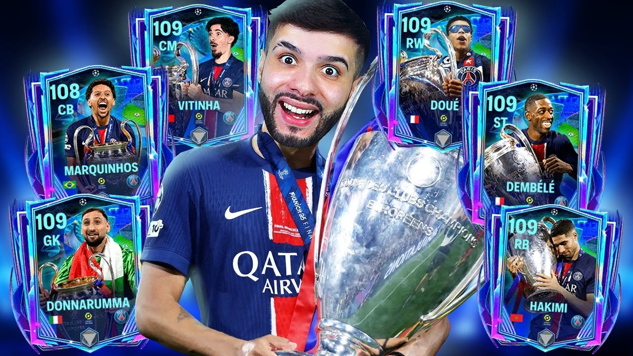 Montei o Time do PSG Campeão da Champions no FC Mobile