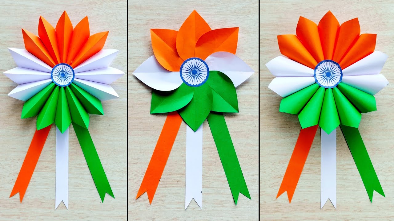 3 Beautiful Independence day badge making ideas / Indian Tricolor Badge / 15th August special craft