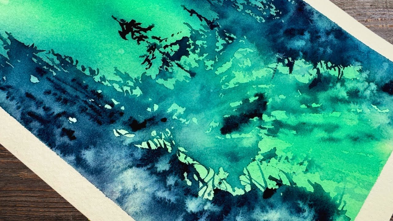 Paint the Magic: Watercolor Winter Landscape with Northern Lights