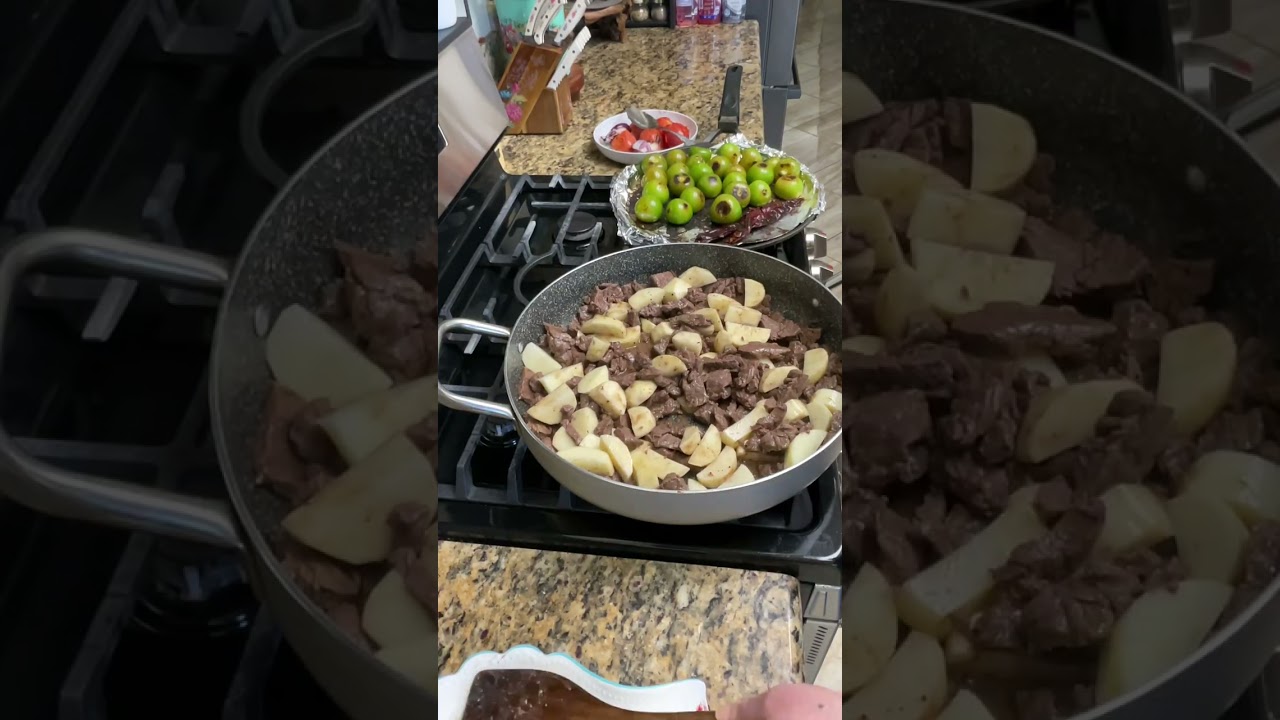 Rica carne con papa en salsa de tomatillo y acompañada de frijoles de la olla#carneconpapa#mary68