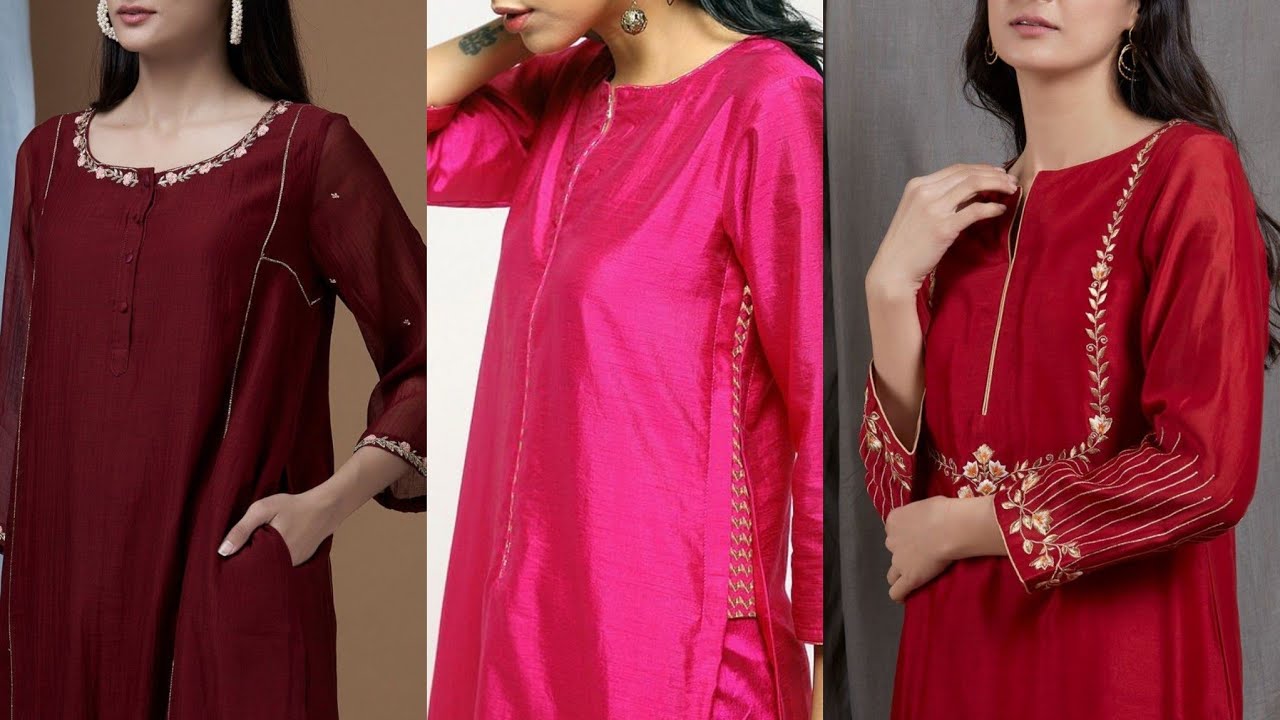 Most Trendy And Attractive Womens Silk Kurta Collection,, New Silk Kurties Designing Ideas