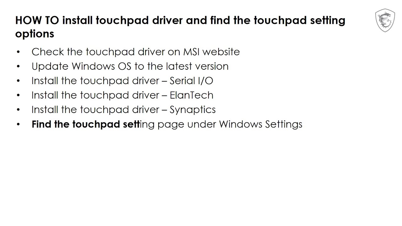 MSI&reg; HOW TO install touchpad driver and find the touchpad setting options
