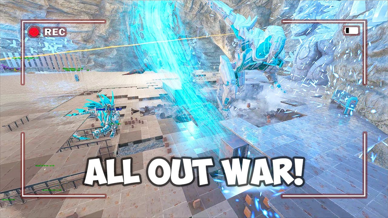 Ark PVP Raid Cam - 3 Tribes Fight Inside Another Tribes BASE TO WIPE IT!