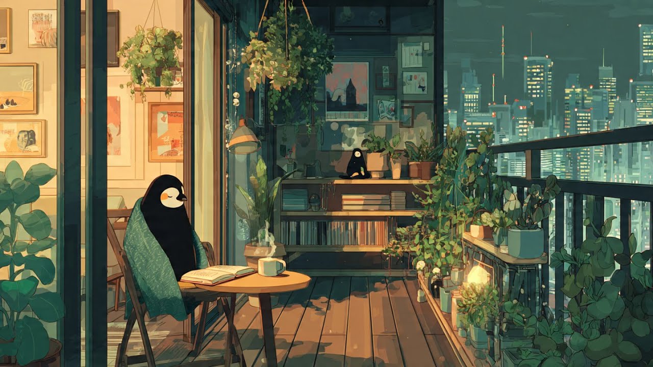Cozy Rain Lo-fi Jazz Hop For Study & Focus | Enjoying Night At Balcony #45