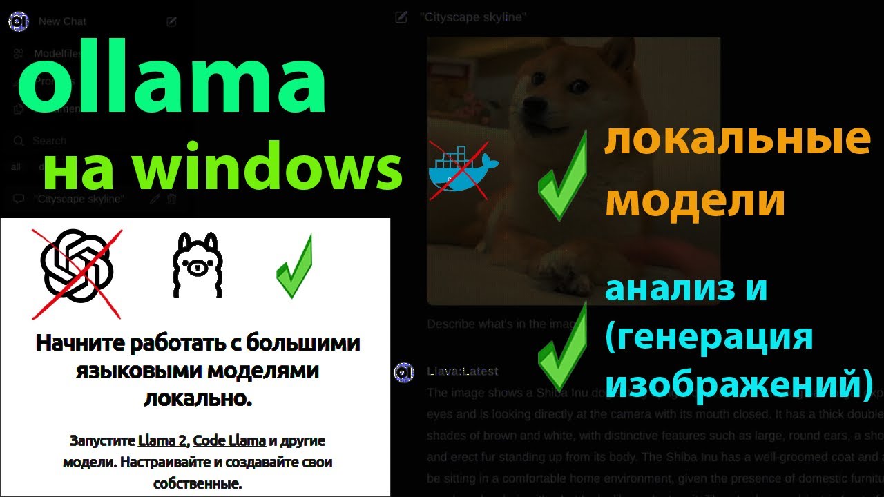 Лучший бесплатный аналог чат GPT. Ollama -  обзор, установка в виндовс, анализ  фото мультимодалкой