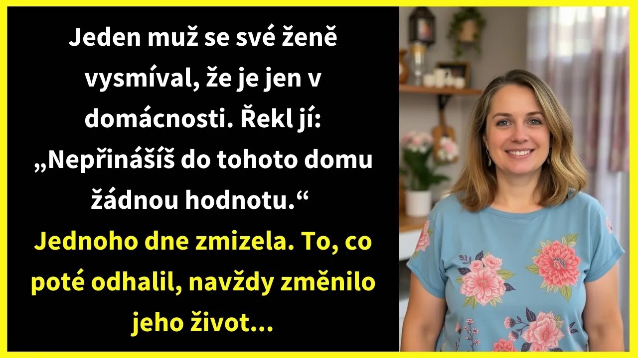 Jeden muž se své ženě vysmíval, že je jen v domácnosti. Řekl jí: „Nepřinášíš do tohoto domu žádnou
