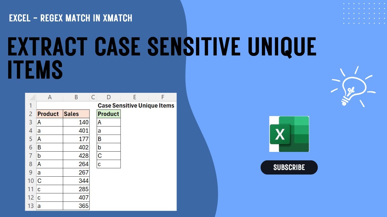 Extract Case Sensitive Unique Items in Excel - Regex Match in XMATCH