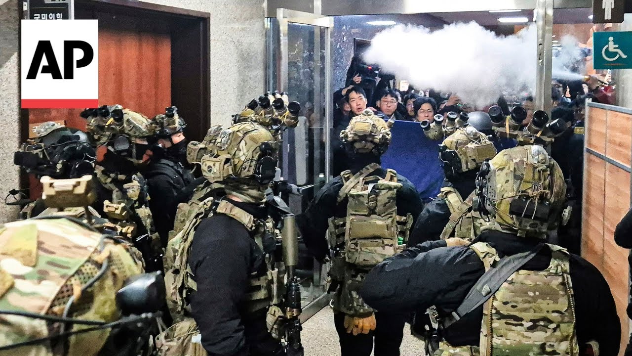 Scuffles break out outside South Korean parliament after martial law declared