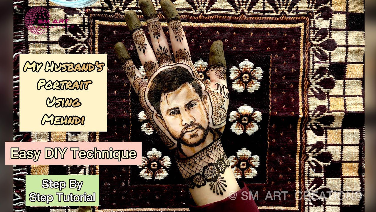 Husband’s portrait using Mehndi || How to Draw face in mehndi || DIY easy step by step Tutorial