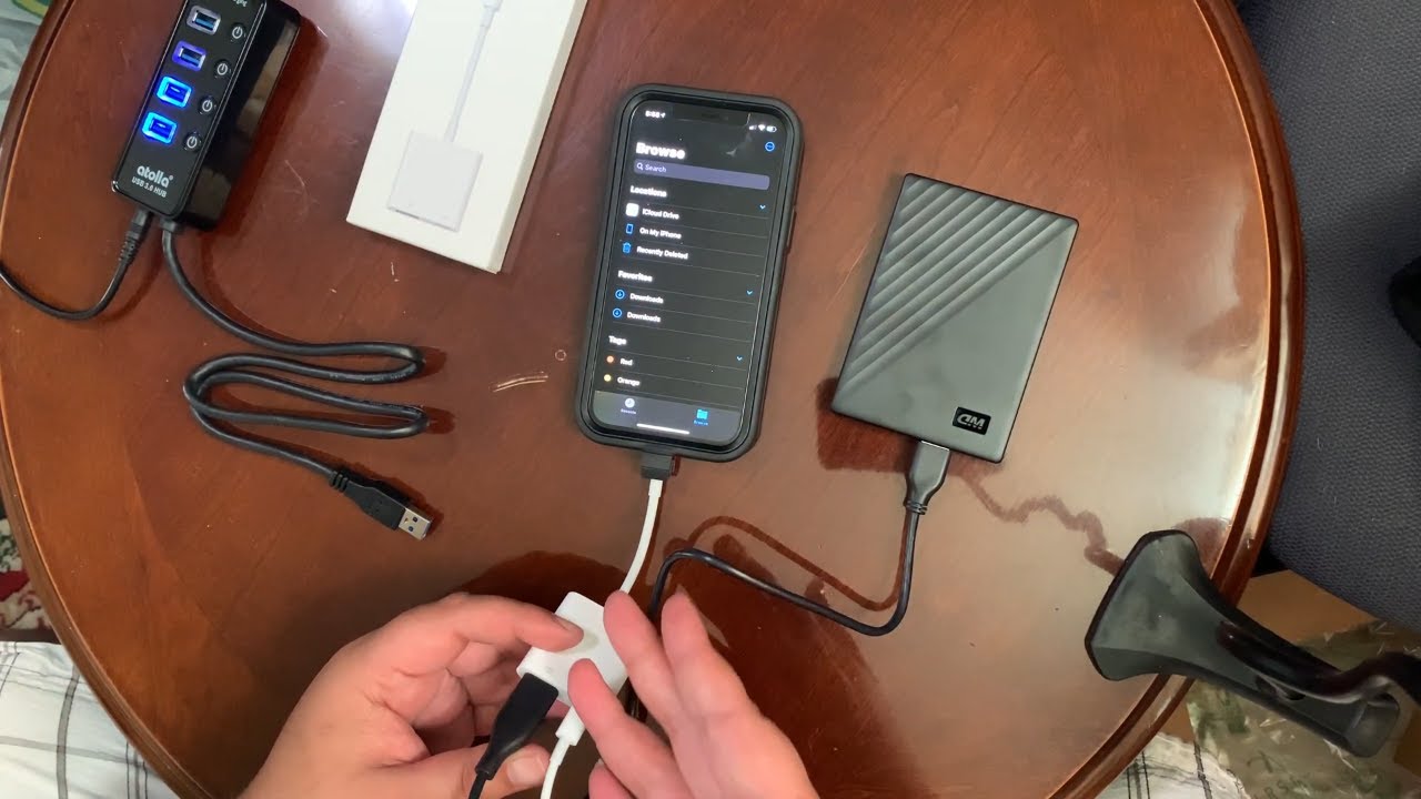 Как использовать внешний жёсткий диск с iPhone: WD My Passport, Atolla 3.0 USB HUB, Apple USB 3