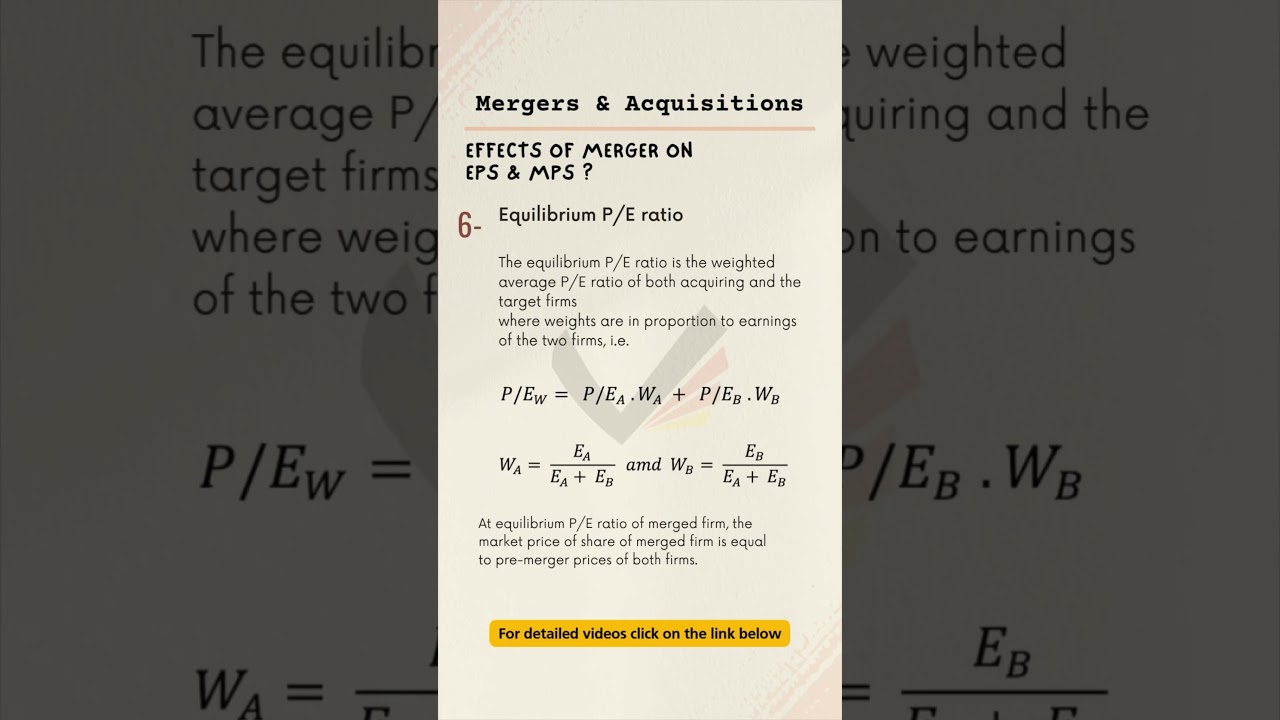 Equilibrium PE Ratio | Mergers and Acquisitions Revision 
