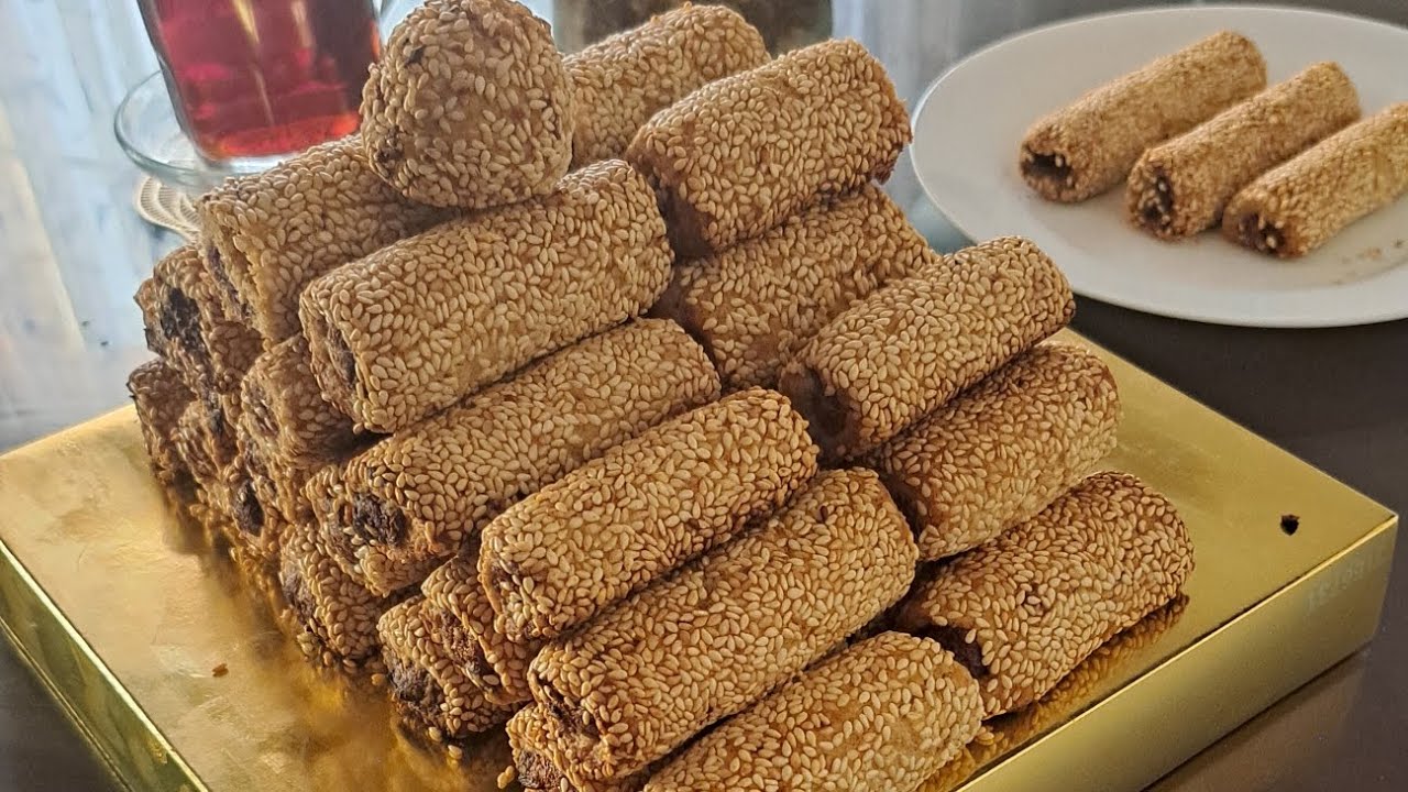 أصابع التمر بالسمسم فاخرة وبتهش هش ولاغلطة