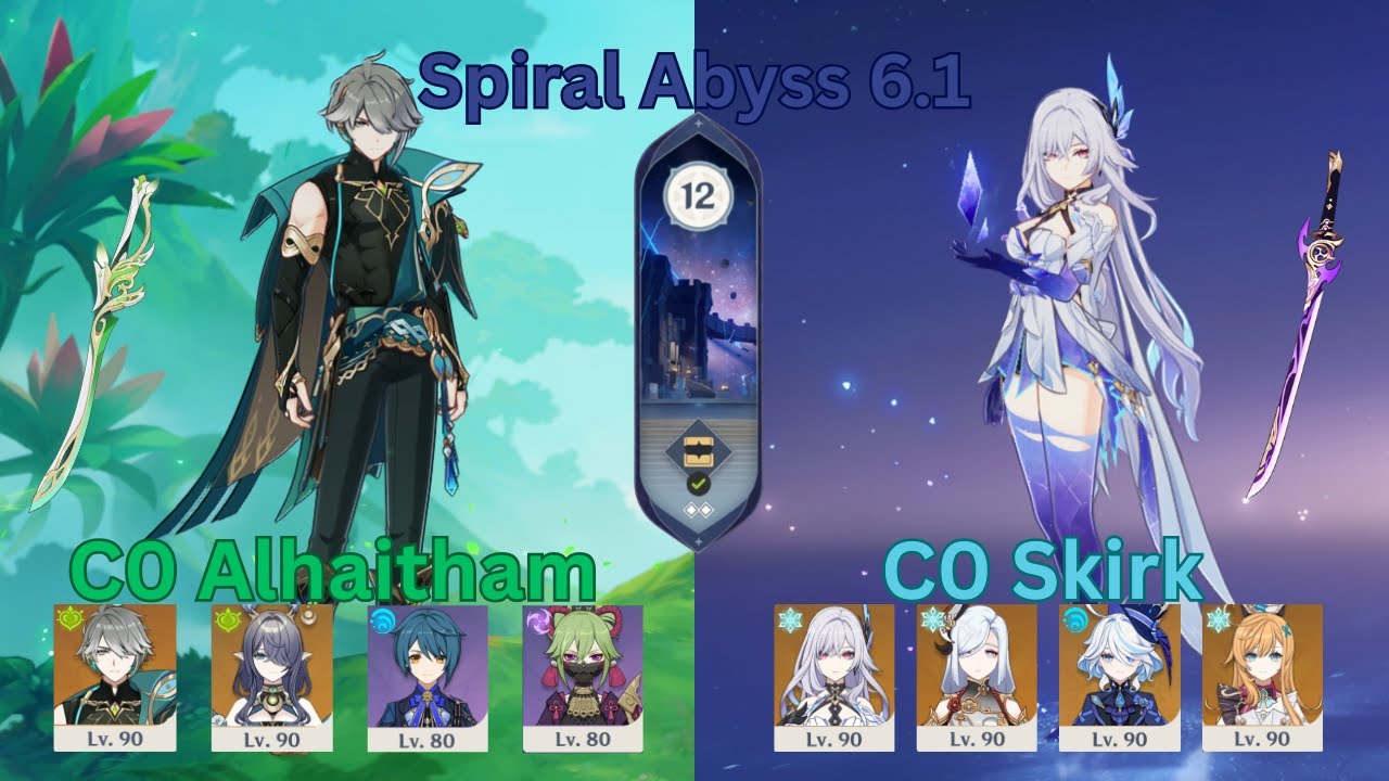C0 Alhaitham Hyperbloom и C0 Skirk Freeze | Genshin Impact | Spiral Abyss 6.1 / Luna II, этаж 12